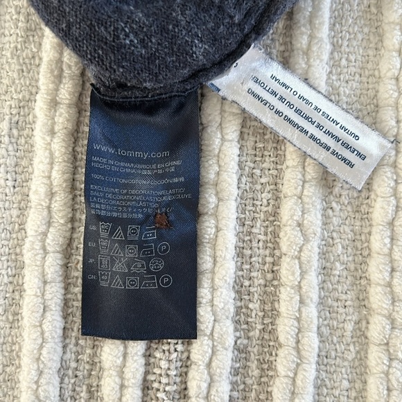 TOMMY HILFIGER Mens Cardigan Sweater L Blue Navy Gray Colorblock Cotton V Neck - Picture 9 of 9